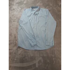 Oliver Ridley Mens Large Dress Shirt Blue Pink Green Plaid Button Up Long Sleeve